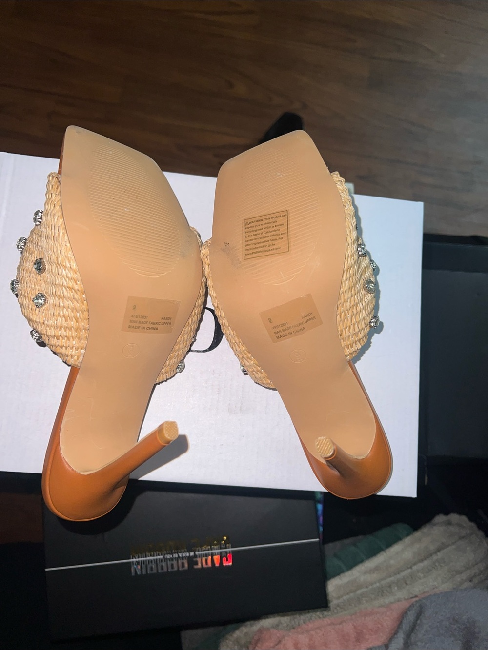 Cape Robbin Tan Woven Rhinestone Slip-On Heels - Picture 6 of 6